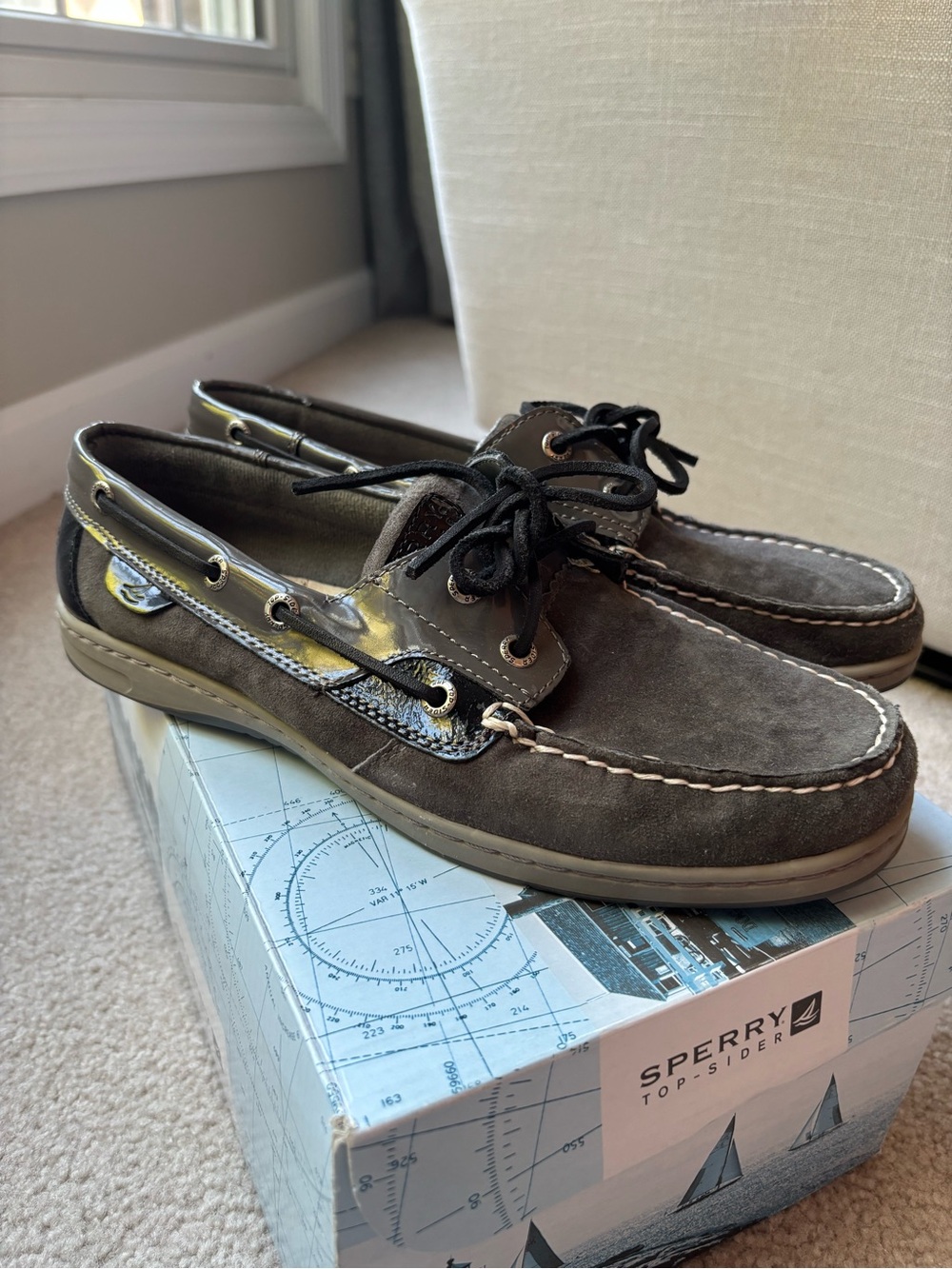 Sperry Women’s Graphite Suede & Patent Accent Boat Shoes